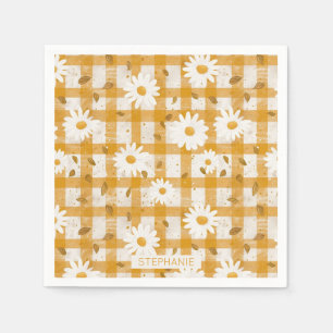 Serviette En Papier Motif floral marguerrier blanc sur En vichy jaune 