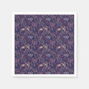 Serviette En Papier Motif floral paisley ethnique rétro bleu