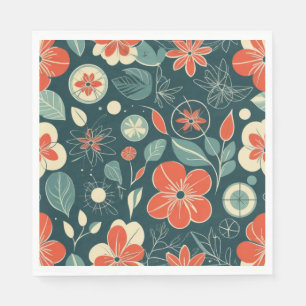 Serviette En Papier Motif floral rétro Botanica moderne du milieu du