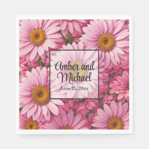 Serviette En Papier Motif floral rétro rose aux marguerites
