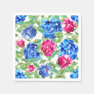 Serviette En Papier Motif floral rose et bleu vif joli