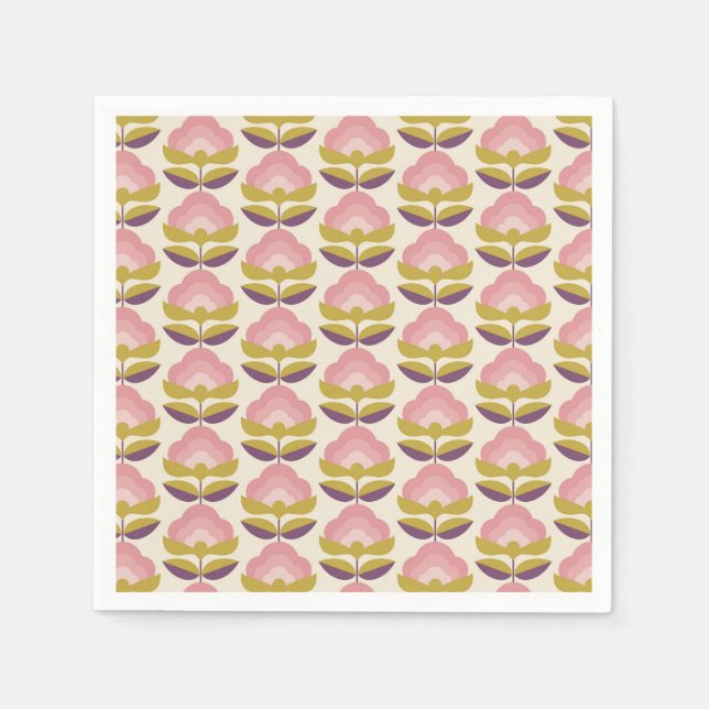 Serviette En Papier Motif floral rose et violet rétro (Devant)