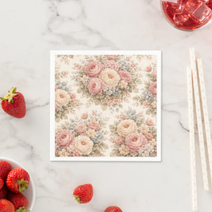 Serviette En Papier Motif floral Rose Vintage Élégant Pastel