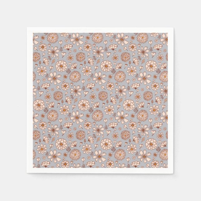 Serviette En Papier Motif floral transparent gris (Devant)