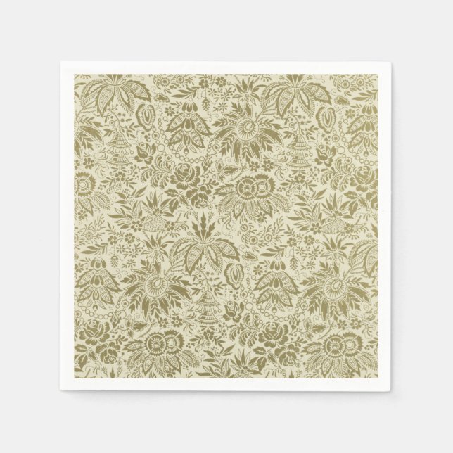 Serviette En Papier Motif Floral Vert Sage Antique Damas (Devant)