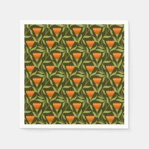 Serviette En Papier Motif floral vintage avec tulipes orange
