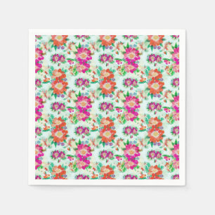 Serviette En Papier Motif floral vintage rose et rouge