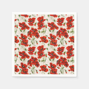 Serviette En Papier Motif floral vintage rouge coquelicot Art botaniqu