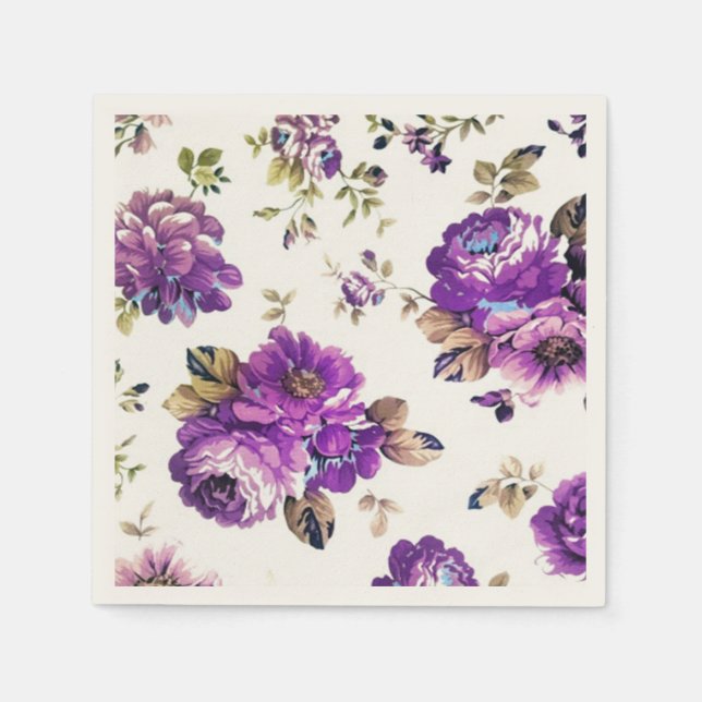 Serviette En Papier Motif floral violet (Devant)