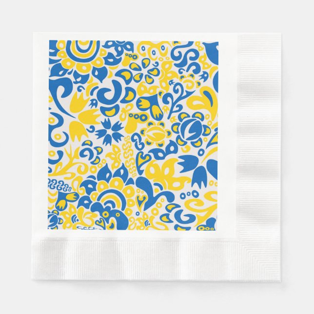 Serviette En Papier Motif folklorique aux couleurs du drapeau ukrainie (Devant)
