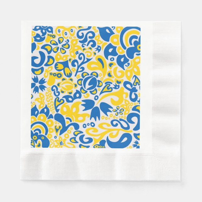 Serviette En Papier Motif folklorique aux couleurs du drapeau ukrainie (Devant)