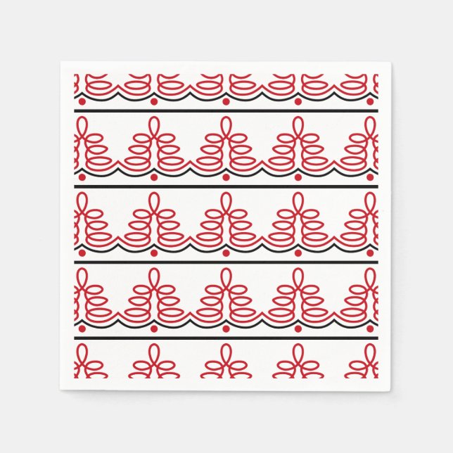 Serviette En Papier Motif folklorique roumain en rouge et noir (Devant)
