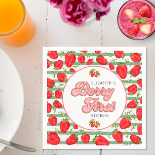 Serviette En Papier Motif Fraise Blanche Verte Rustique Berry First
