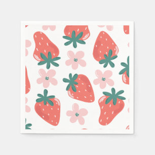 Serviette En Papier Motif fraise et fleur