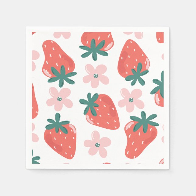 Serviette En Papier Motif fraise et fleur (Devant)