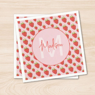 Serviette En Papier Motif Fraise Monogramme