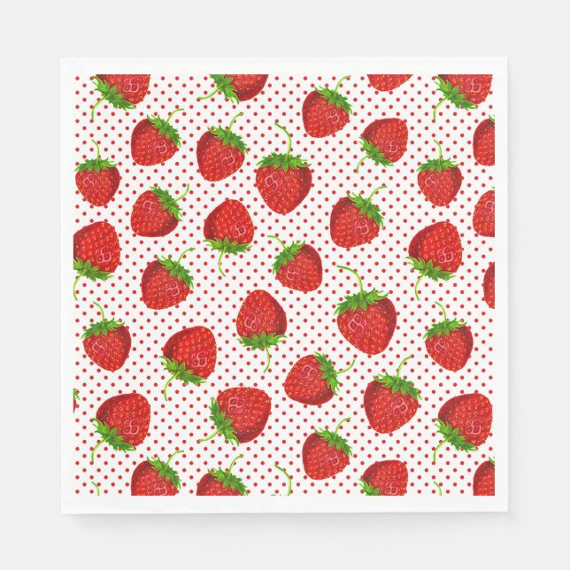Serviette En Papier Motif Fraise Rouge Mûre et Points (Devant)