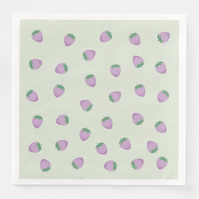Serviette En Papier Motif Fraise Violette sur Fond Vert (Devant)