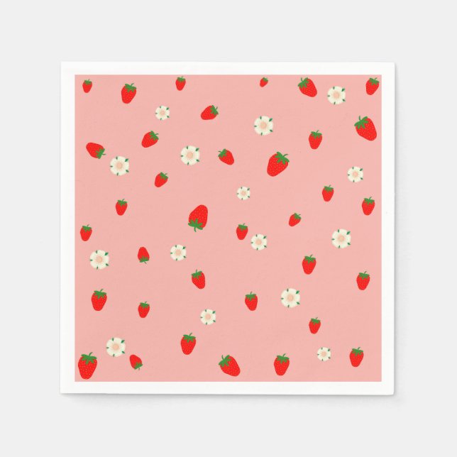 Serviette En Papier Motif Fraises et Fleurs (Devant)