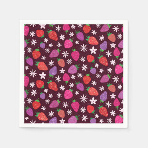 Serviette En Papier Motif fraises et fleurs blanches