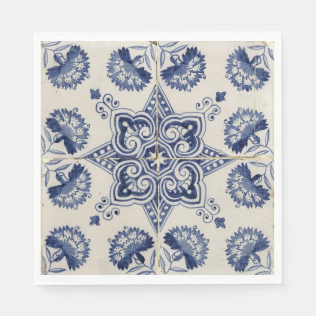 Serviette En Papier Motif géométrique bleu vintage (Devant)