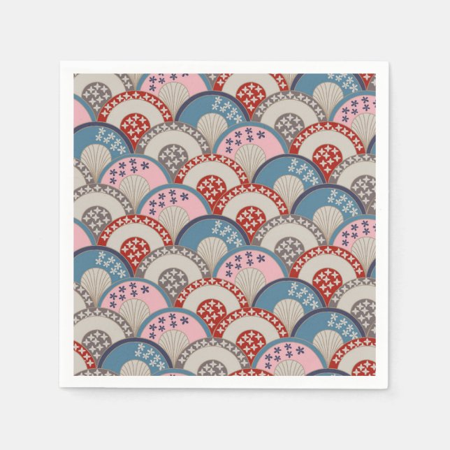 Serviette En Papier Motif géométrique japonais traditionnel bleu rose (Devant)