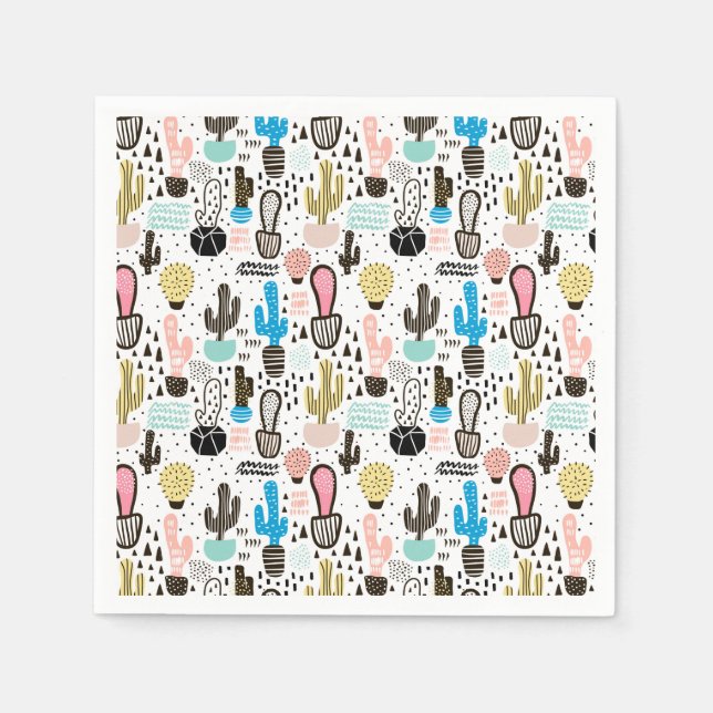 Serviette En Papier Motif géométrique moderne Cactus (Devant)