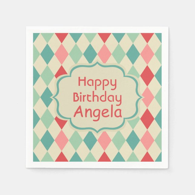 Serviette En Papier Motif géométrique Retro Harlequin Personnalisé (Devant)