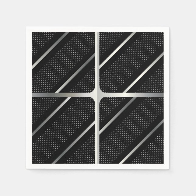 Serviette En Papier Motif géométrique Silver tendance Noir élégant Art (Devant)