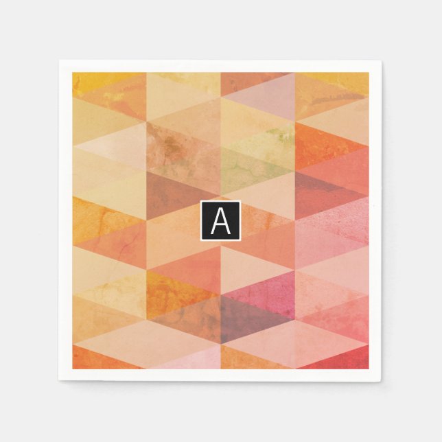 Serviette En Papier Motif géométrique Triangle souple | Monogramme (Devant)