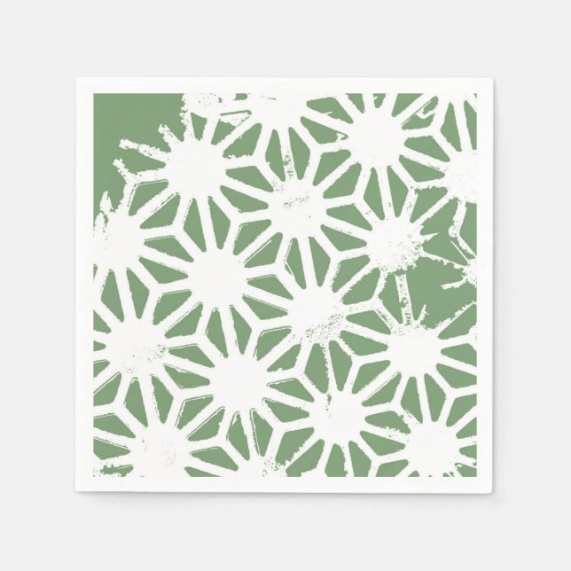 Serviette En Papier Motif géométrique vert et blanc olive (Devant)