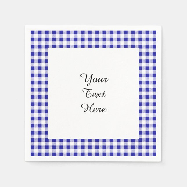 Serviette En Papier Motif Gingham Bleu Nuit Blanc (Devant)