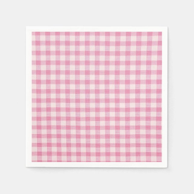 Serviette En Papier Motif Gingham Rose Bébé (Devant)
