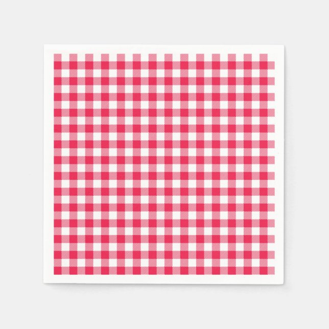 Serviette En Papier Motif Gingham Rouge et Blanc Classique Rustique (Devant)