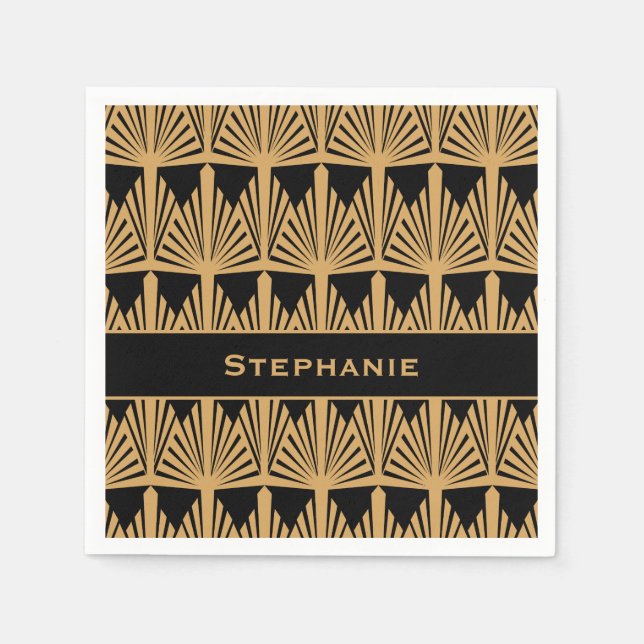 Serviette En Papier Motif Gold et Black Art Déco personnalisé (Devant)