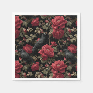 Serviette En Papier Motif gothique avec roses rouges et corbeaux