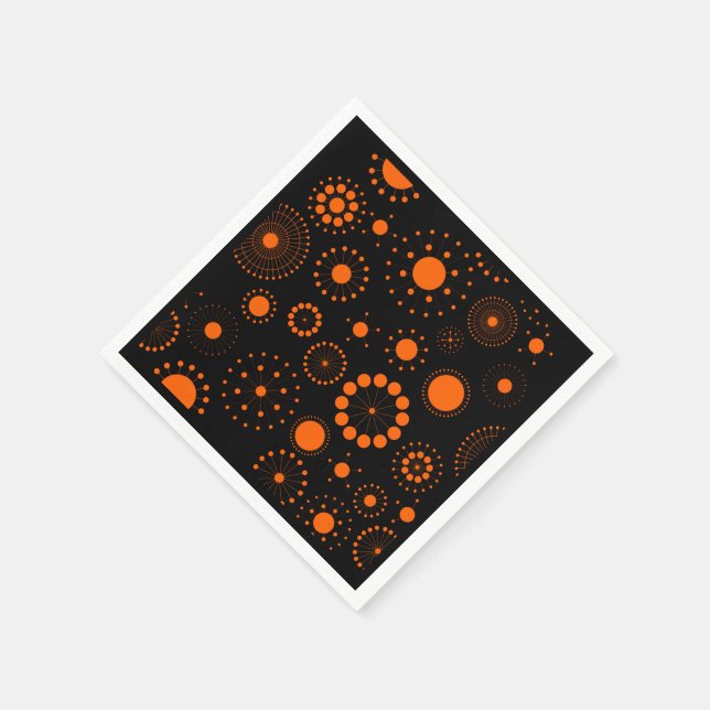 Serviette En Papier Motif Halloween Orange Et Cercles Noirs (Coin)