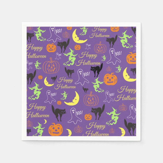 Serviette En Papier Motif Halloween Violet (Devant)