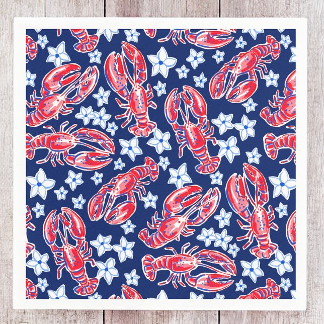 Serviette En Papier Motif homard élégant rouge et marine (Créateur téléchargé)