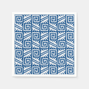 Serviette En Papier Motif Ikat Aztec - Bleu Cobalt et Blanc