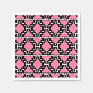 Serviette En Papier Motif Ikat Aztec - Fuchsia rose, noir et blanc