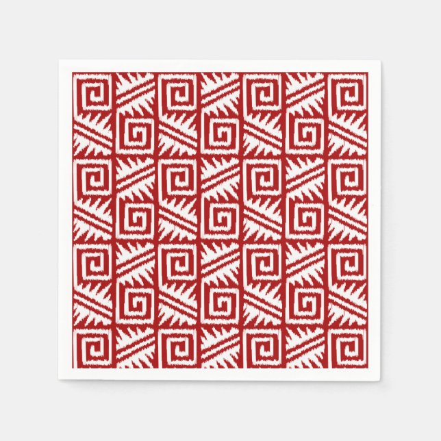 Serviette En Papier Motif Ikat Aztec - Rouge foncé et blanc (Devant)