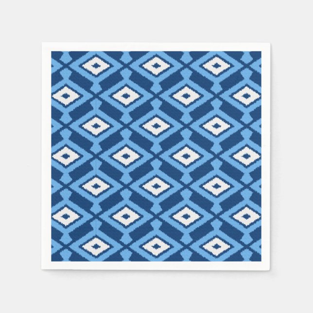 Serviette En Papier Motif Ikat - Indigo et Denim Blue (Devant)