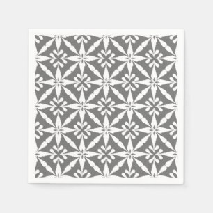 Serviette En Papier Motif Ikat Star - Gray / Gray and White