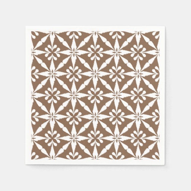 Serviette En Papier Motif Ikat Star - Taupe Tan et Blanc (Devant)