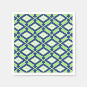 Serviette En Papier Motif Ikat - Vert, Indigo Bleu et Blanc