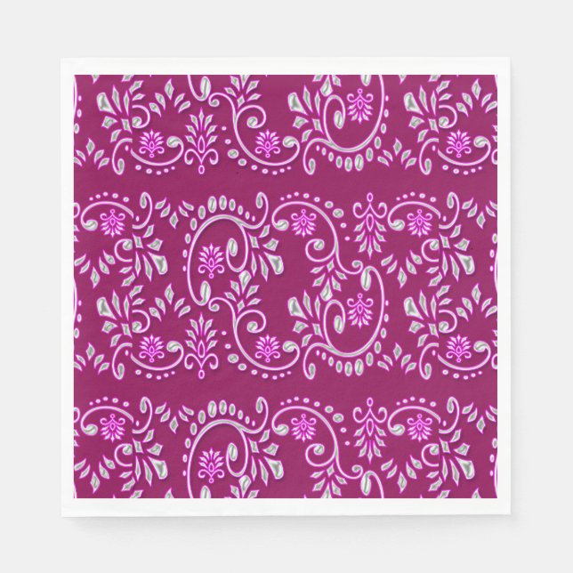 Serviette En Papier Motif indien fleur de lis henné (Devant)