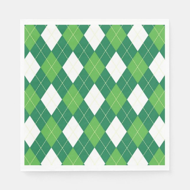 Serviette En Papier Motif Jacquard, vert et blanc (Devant)