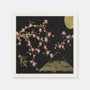 Serviette en papier motif japonais rose sakura or 