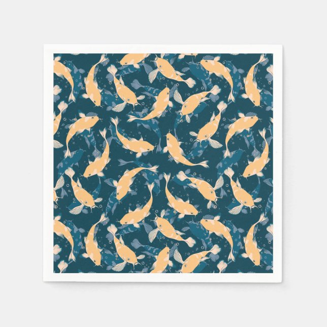 Serviette En Papier Motif jaune et bleu - Koi Fish (Devant)